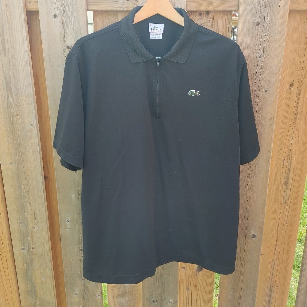 Lacoste Half Zip Black Short Sleeve Polo Size 6
